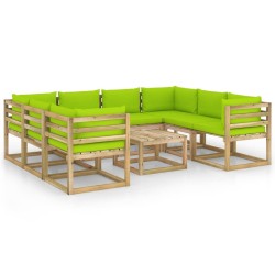 9-tlg. Garten-Lounge-Set mit Kissen Imprägniertes Kiefernholz
