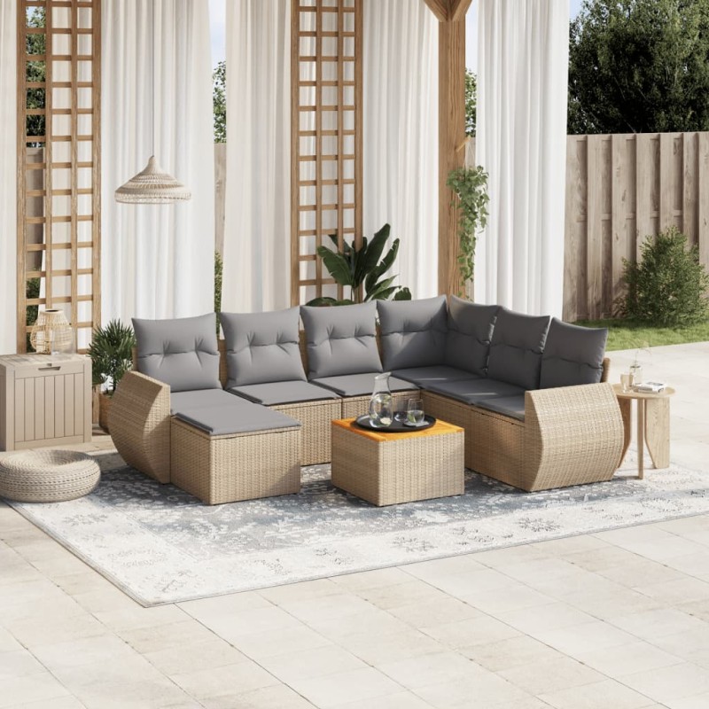vidaXL 8-tlg. Garten-Sofagarnitur mit Kissen Beige Poly Rattan vidaXL 8-tlg. Garten-Sofagarnitur mit Kissen Beige Poly Rattan