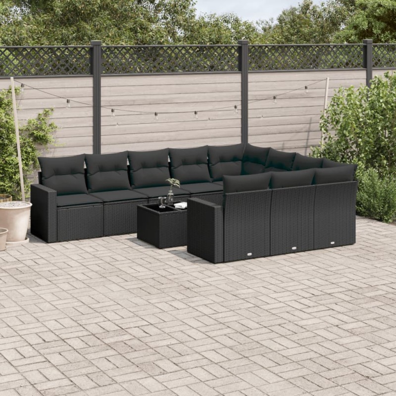 vidaXL 11-tlg. Garten-Sofagarnitur mit Kissen Schwarz Poly Rattan vidaXL 11-tlg. Garten-Sofagarnitur mit Kissen Schwarz Poly Rattan