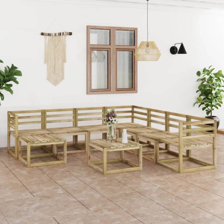 9-tlg. Garten-Lounge-Set Grün Imprägniertes Kiefernholz