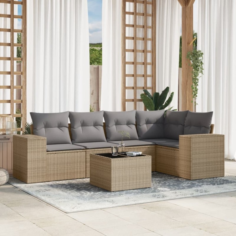 vidaXL 6-tlg. Garten-Sofagarnitur mit Kissen Beige Poly Rattan vidaXL 6-tlg. Garten-Sofagarnitur mit Kissen Beige Poly Rattan