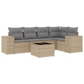 vidaXL 6-tlg. Garten-Sofagarnitur mit Kissen Beige Poly Rattan