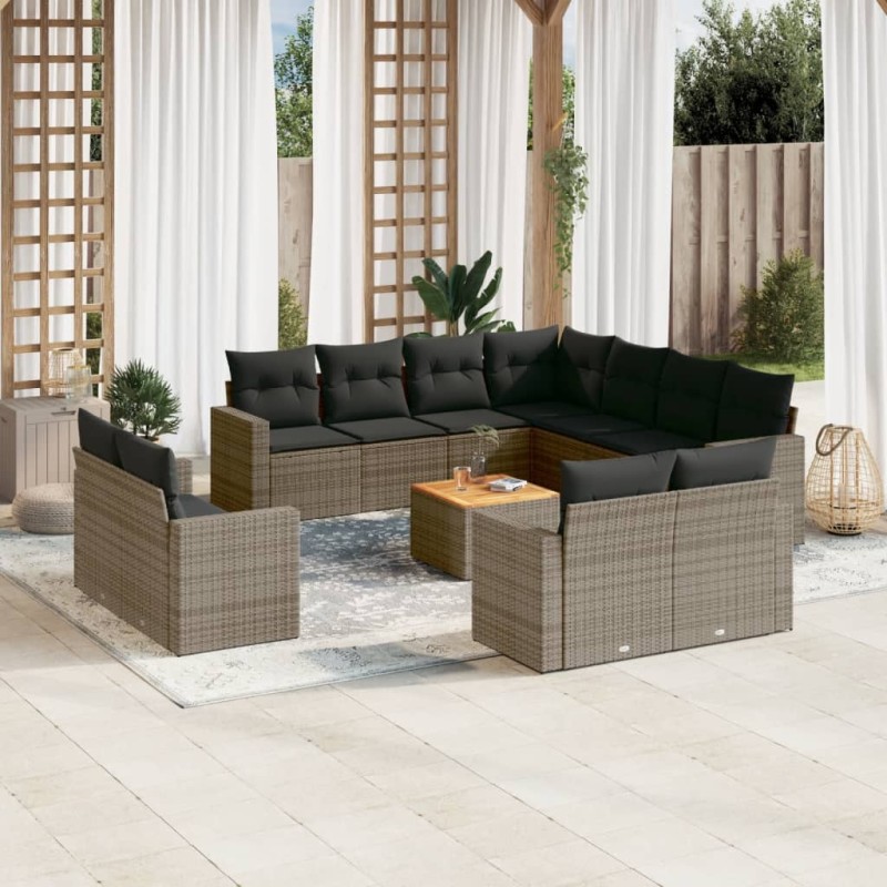 vidaXL 12-tlg. Garten-Sofagarnitur mit Kissen Grau Poly Rattan vidaXL 12-tlg. Garten-Sofagarnitur mit Kissen Grau Poly Rattan