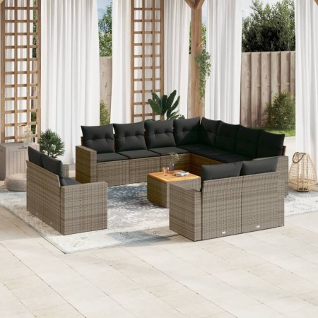 vidaXL 12-tlg. Garten-Sofagarnitur mit Kissen Grau Poly Rattan