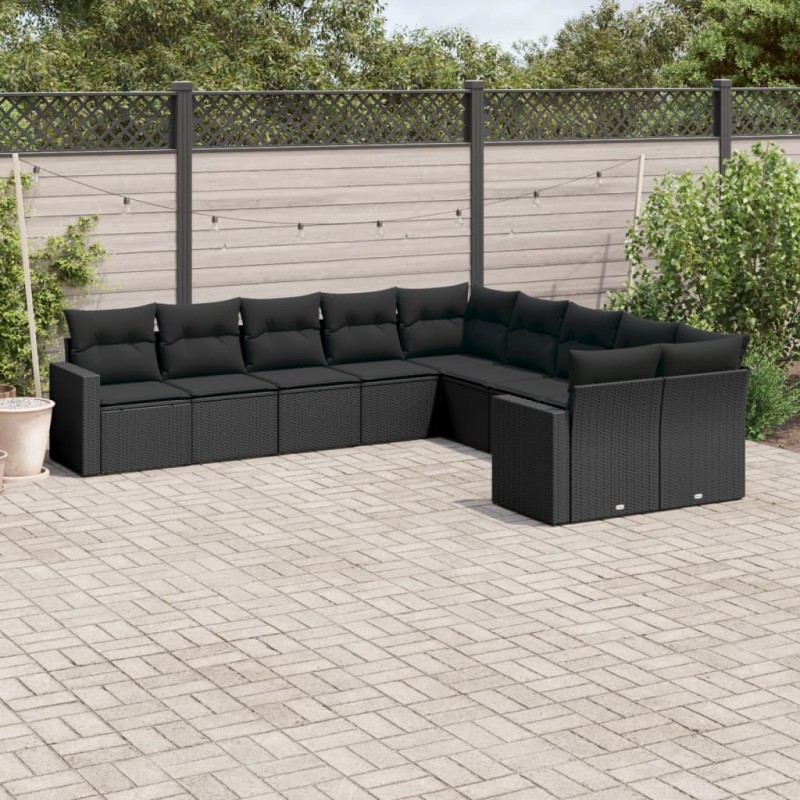 vidaXL 10-tlg. Garten-Sofagarnitur mit Kissen Schwarz Poly Rattan vidaXL 10-tlg. Garten-Sofagarnitur mit Kissen Schwarz Poly Rattan
