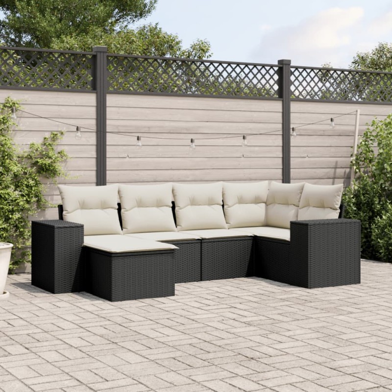 vidaXL 6-tlg. Garten-Sofagarnitur mit Kissen Schwarz Poly Rattan vidaXL 6-tlg. Garten-Sofagarnitur mit Kissen Schwarz Poly Rattan