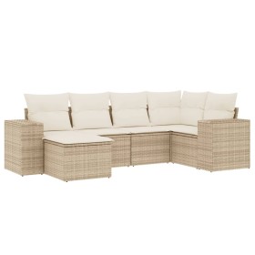 vidaXL 6-tlg. Garten-Sofagarnitur mit Kissen Beige Poly Rattan