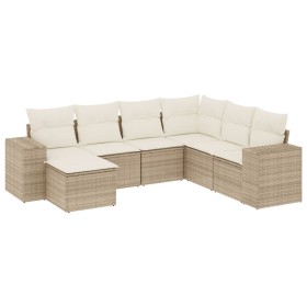vidaXL 7-tlg. Garten-Sofagarnitur mit Kissen Beige Poly Rattan