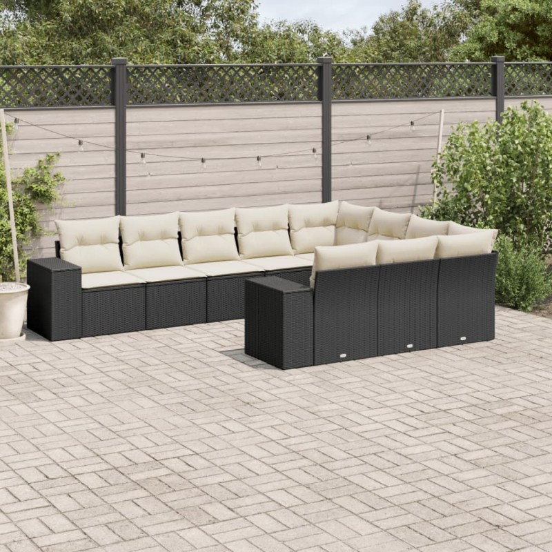 vidaXL 10-tlg. Garten-Sofagarnitur mit Kissen Schwarz Poly Rattan vidaXL 10-tlg. Garten-Sofagarnitur mit Kissen Schwarz Poly Rattan