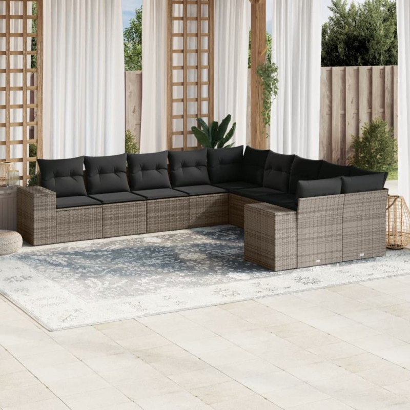 vidaXL 10-tlg. Garten-Sofagarnitur mit Kissen Grau Poly Rattan vidaXL 10-tlg. Garten-Sofagarnitur mit Kissen Grau Poly Rattan