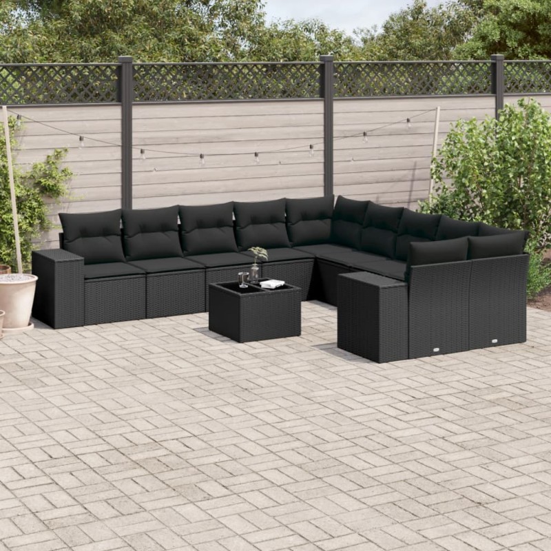 vidaXL 11-tlg. Garten-Sofagarnitur mit Kissen Schwarz Poly Rattan vidaXL 11-tlg. Garten-Sofagarnitur mit Kissen Schwarz Poly Rattan
