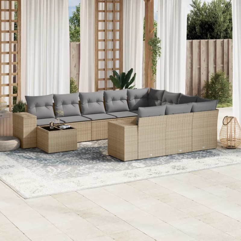 vidaXL 11-tlg. Garten-Sofagarnitur mit Kissen Beige Poly Rattan vidaXL 11-tlg. Garten-Sofagarnitur mit Kissen Beige Poly Rattan