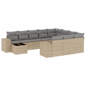 vidaXL 11-tlg. Garten-Sofagarnitur mit Kissen Beige Poly Rattan
