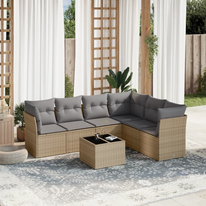 vidaXL 7-tlg. Garten-Sofagarnitur mit Kissen Beige Poly Rattan vidaXL 7-tlg. Garten-Sofagarnitur mit Kissen Beige Poly Rattan