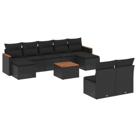 vidaXL 10-tlg. Garten-Sofagarnitur mit Kissen Schwarz Poly Rattan