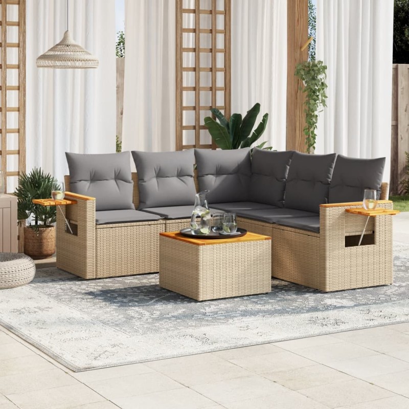 vidaXL 6-tlg. Garten-Sofagarnitur mit Kissen Beige Poly Rattan vidaXL 6-tlg. Garten-Sofagarnitur mit Kissen Beige Poly Rattan