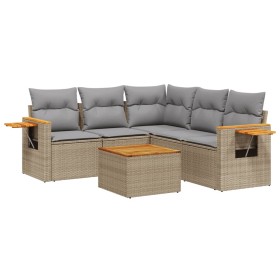 vidaXL 6-tlg. Garten-Sofagarnitur mit Kissen Beige Poly Rattan