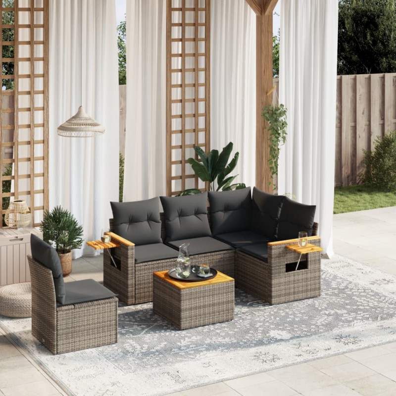 vidaXL 6-tlg. Garten-Sofagarnitur mit Kissen Grau Poly Rattan vidaXL 6-tlg. Garten-Sofagarnitur mit Kissen Grau Poly Rattan