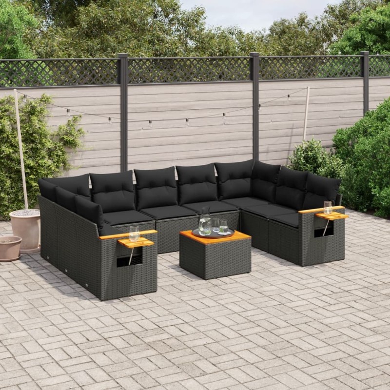 vidaXL 10-tlg. Garten-Sofagarnitur mit Kissen Schwarz Poly Rattan vidaXL 10-tlg. Garten-Sofagarnitur mit Kissen Schwarz Poly Rattan