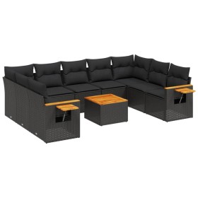 vidaXL 10-tlg. Garten-Sofagarnitur mit Kissen Schwarz Poly Rattan