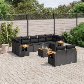 vidaXL 10-tlg. Garten-Sofagarnitur mit Kissen Schwarz Poly Rattan