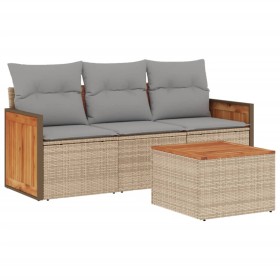 vidaXL 4-tlg. Garten-Sofagarnitur mit Kissen Beige Poly Rattan