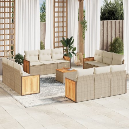 vidaXL 13-tlg. Garten-Sofagarnitur mit Kissen Beige Poly Rattan
