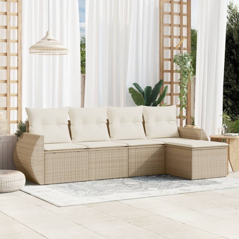 vidaXL 5-tlg. Garten-Sofagarnitur mit Kissen Beige Poly Rattan vidaXL 5-tlg. Garten-Sofagarnitur mit Kissen Beige Poly Rattan