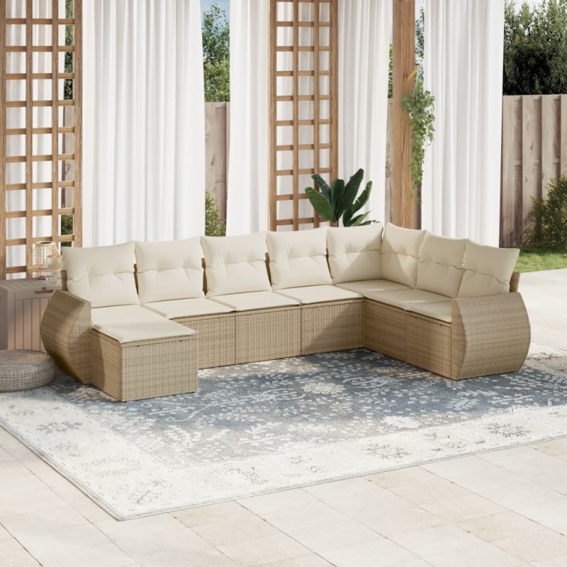 vidaXL 8-tlg. Garten-Sofagarnitur mit Kissen Beige Poly Rattan vidaXL 8-tlg. Garten-Sofagarnitur mit Kissen Beige Poly Rattan