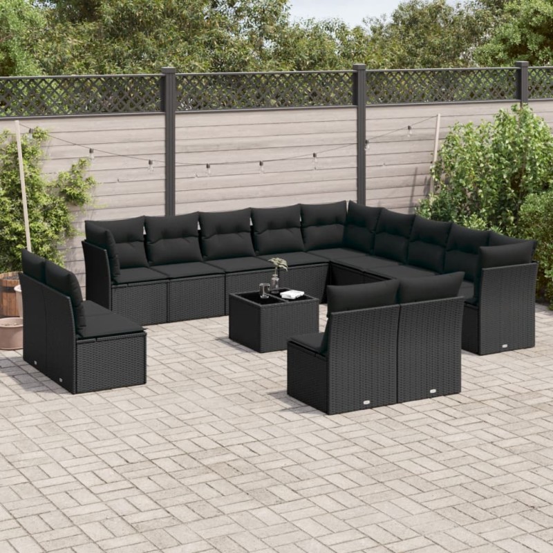 vidaXL 14-tlg. Garten-Sofagarnitur mit Kissen Schwarz Poly Rattan vidaXL 14-tlg. Garten-Sofagarnitur mit Kissen Schwarz Poly Rattan