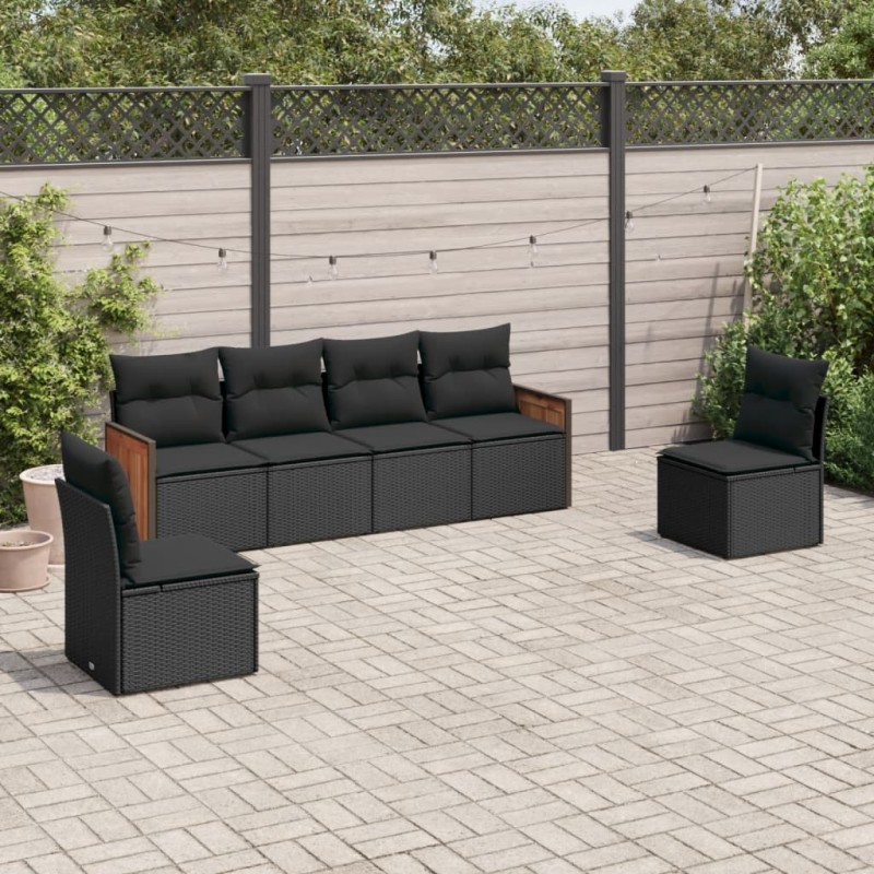 vidaXL 6-tlg. Garten-Sofagarnitur mit Kissen Schwarz Poly Rattan vidaXL 6-tlg. Garten-Sofagarnitur mit Kissen Schwarz Poly Rattan