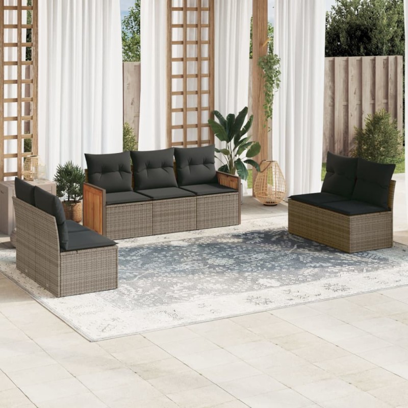vidaXL 7-tlg. Garten-Sofagarnitur mit Kissen Grau Poly Rattan vidaXL 7-tlg. Garten-Sofagarnitur mit Kissen Grau Poly Rattan