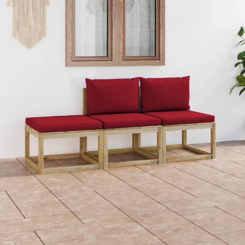 3-tlg. Garten-Lounge-Set mit Weinroten Kissen 3-tlg. Garten-Lounge-Set mit Weinroten Kissen