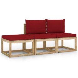3-tlg. Garten-Lounge-Set mit Weinroten Kissen