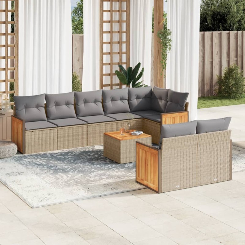 vidaXL 9-tlg. Garten-Sofagarnitur mit Kissen Beige Poly Rattan vidaXL 9-tlg. Garten-Sofagarnitur mit Kissen Beige Poly Rattan