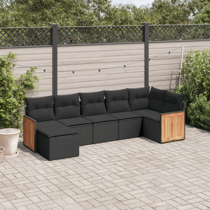 vidaXL 7-tlg. Garten-Sofagarnitur mit Kissen Schwarz Poly Rattan vidaXL 7-tlg. Garten-Sofagarnitur mit Kissen Schwarz Poly Rattan