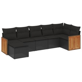 vidaXL 7-tlg. Garten-Sofagarnitur mit Kissen Schwarz Poly Rattan