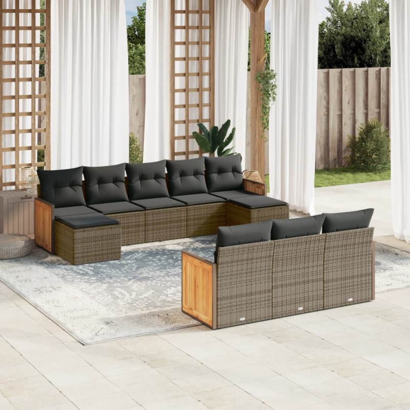 vidaXL 10-tlg. Garten-Sofagarnitur mit Kissen Grau Poly Rattan vidaXL 10-tlg. Garten-Sofagarnitur mit Kissen Grau Poly Rattan