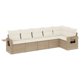 vidaXL 6-tlg. Garten-Sofagarnitur mit Kissen Beige Poly Rattan