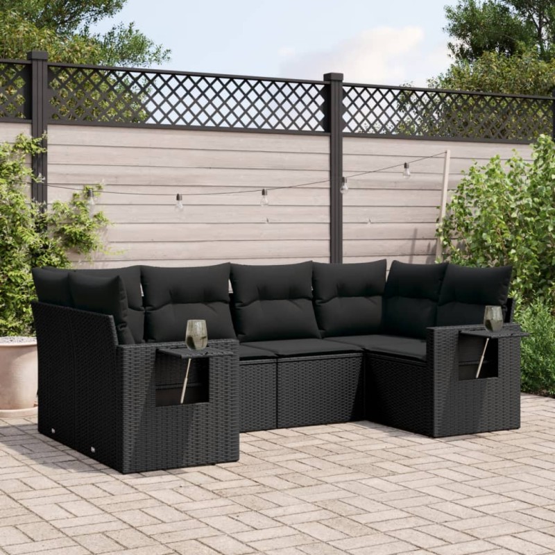vidaXL 6-tlg. Garten-Sofagarnitur mit Kissen Schwarz Poly Rattan vidaXL 6-tlg. Garten-Sofagarnitur mit Kissen Schwarz Poly Rattan