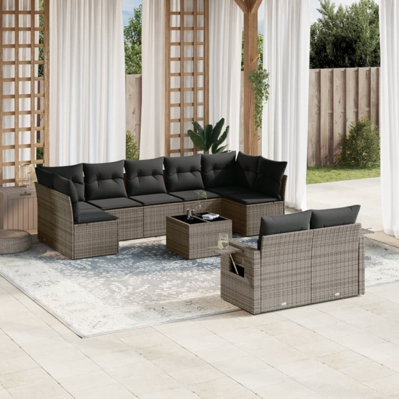 vidaXL 10-tlg. Garten-Sofagarnitur mit Kissen Grau Poly Rattan vidaXL 10-tlg. Garten-Sofagarnitur mit Kissen Grau Poly Rattan