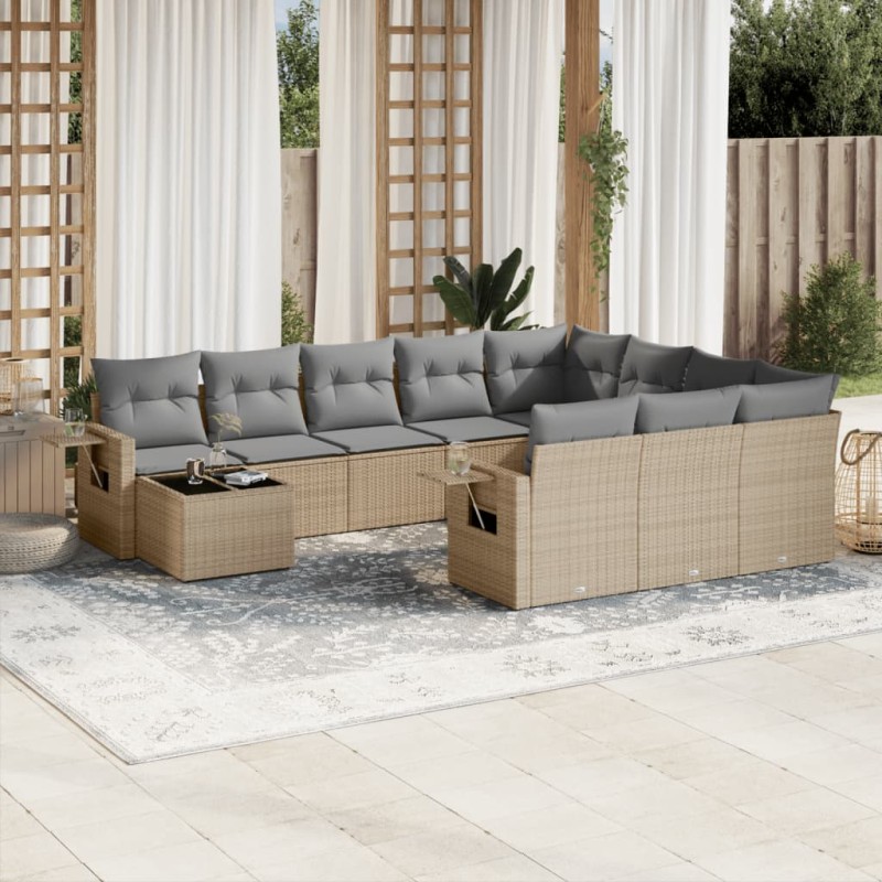 vidaXL 11-tlg. Garten-Sofagarnitur mit Kissen Beige Poly Rattan vidaXL 11-tlg. Garten-Sofagarnitur mit Kissen Beige Poly Rattan