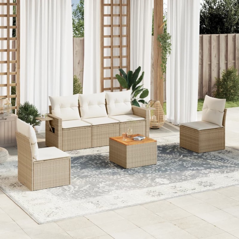vidaXL 6-tlg. Garten-Sofagarnitur mit Kissen Beige Poly Rattan vidaXL 6-tlg. Garten-Sofagarnitur mit Kissen Beige Poly Rattan