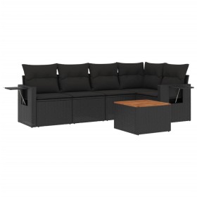 vidaXL 6-tlg. Garten-Sofagarnitur mit Kissen Schwarz Poly Rattan