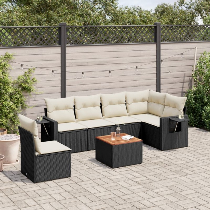 vidaXL 7-tlg. Garten-Sofagarnitur mit Kissen Schwarz Poly Rattan vidaXL 7-tlg. Garten-Sofagarnitur mit Kissen Schwarz Poly Rattan