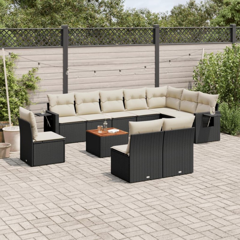 vidaXL 11-tlg. Garten-Sofagarnitur mit Kissen Schwarz Poly Rattan vidaXL 11-tlg. Garten-Sofagarnitur mit Kissen Schwarz Poly Rattan