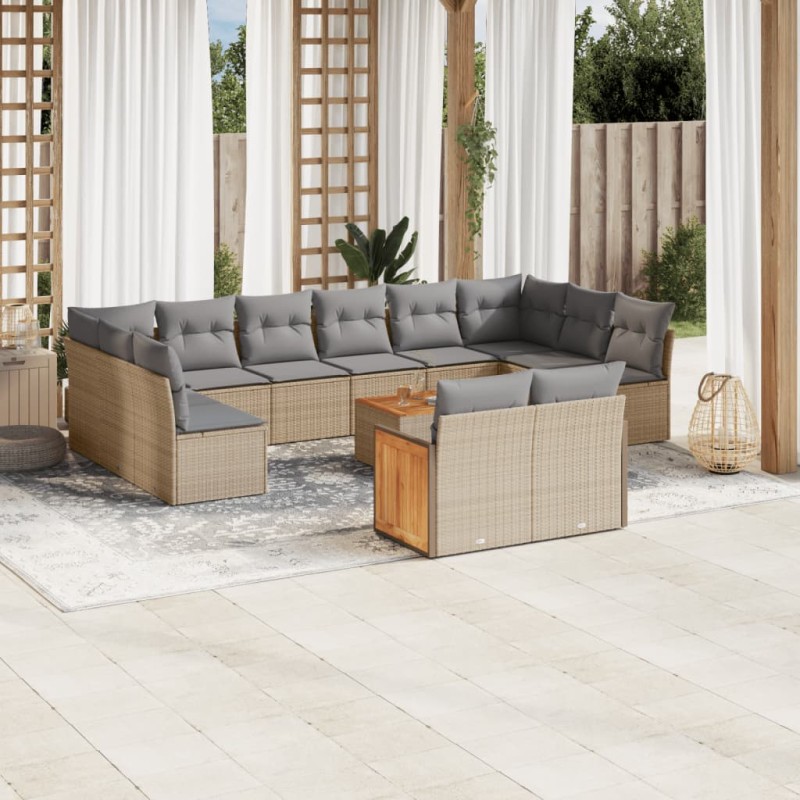 vidaXL 13-tlg. Garten-Sofagarnitur mit Kissen Beige Poly Rattan vidaXL 13-tlg. Garten-Sofagarnitur mit Kissen Beige Poly Rattan