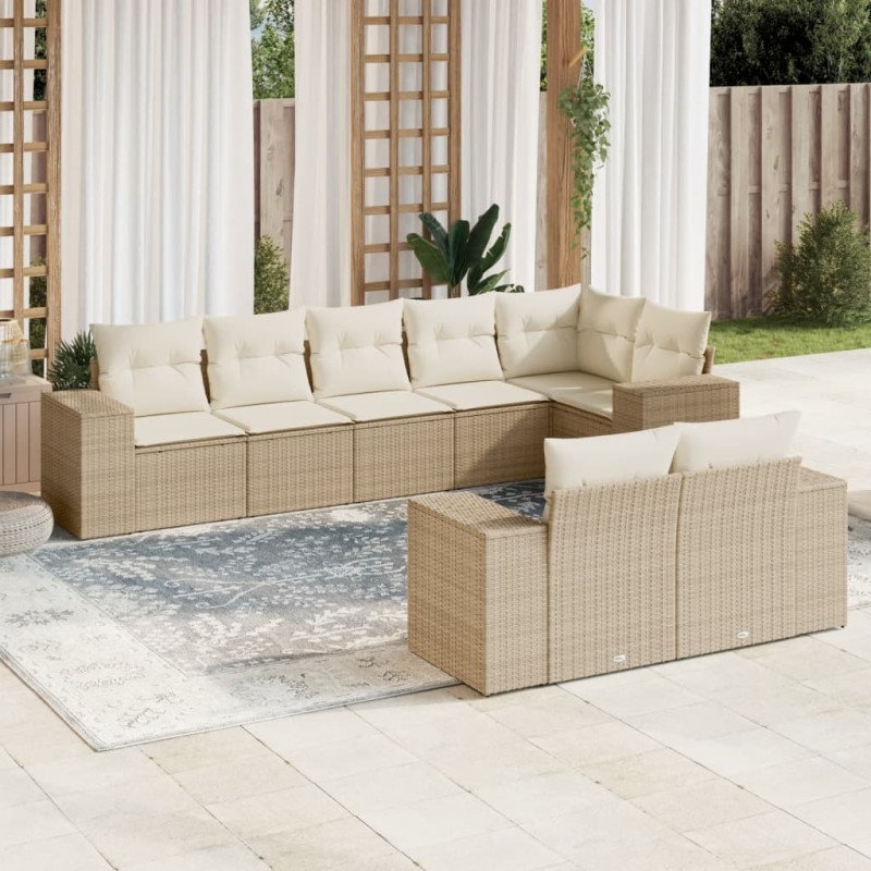 vidaXL 8-tlg. Garten-Sofagarnitur mit Kissen Beige Poly Rattan vidaXL 8-tlg. Garten-Sofagarnitur mit Kissen Beige Poly Rattan