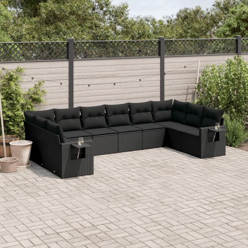 vidaXL 10-tlg. Garten-Sofagarnitur mit Kissen Schwarz Poly Rattan vidaXL 10-tlg. Garten-Sofagarnitur mit Kissen Schwarz Poly Rattan
