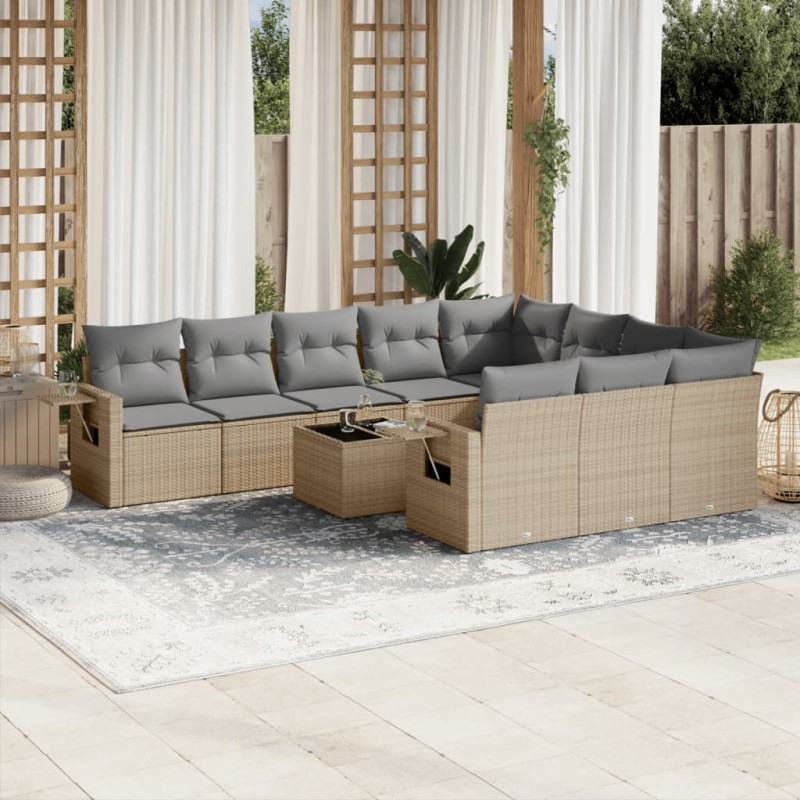 vidaXL 11-tlg. Garten-Sofagarnitur mit Kissen Beige Poly Rattan vidaXL 11-tlg. Garten-Sofagarnitur mit Kissen Beige Poly Rattan